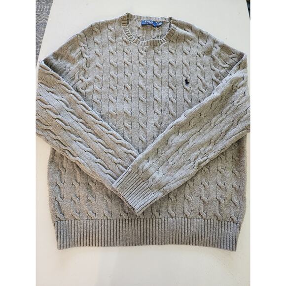 Polo Ralph Lauren XXl Gray Cable Knit Pullover Sweater 100% Cotton - Picture 1 of 6